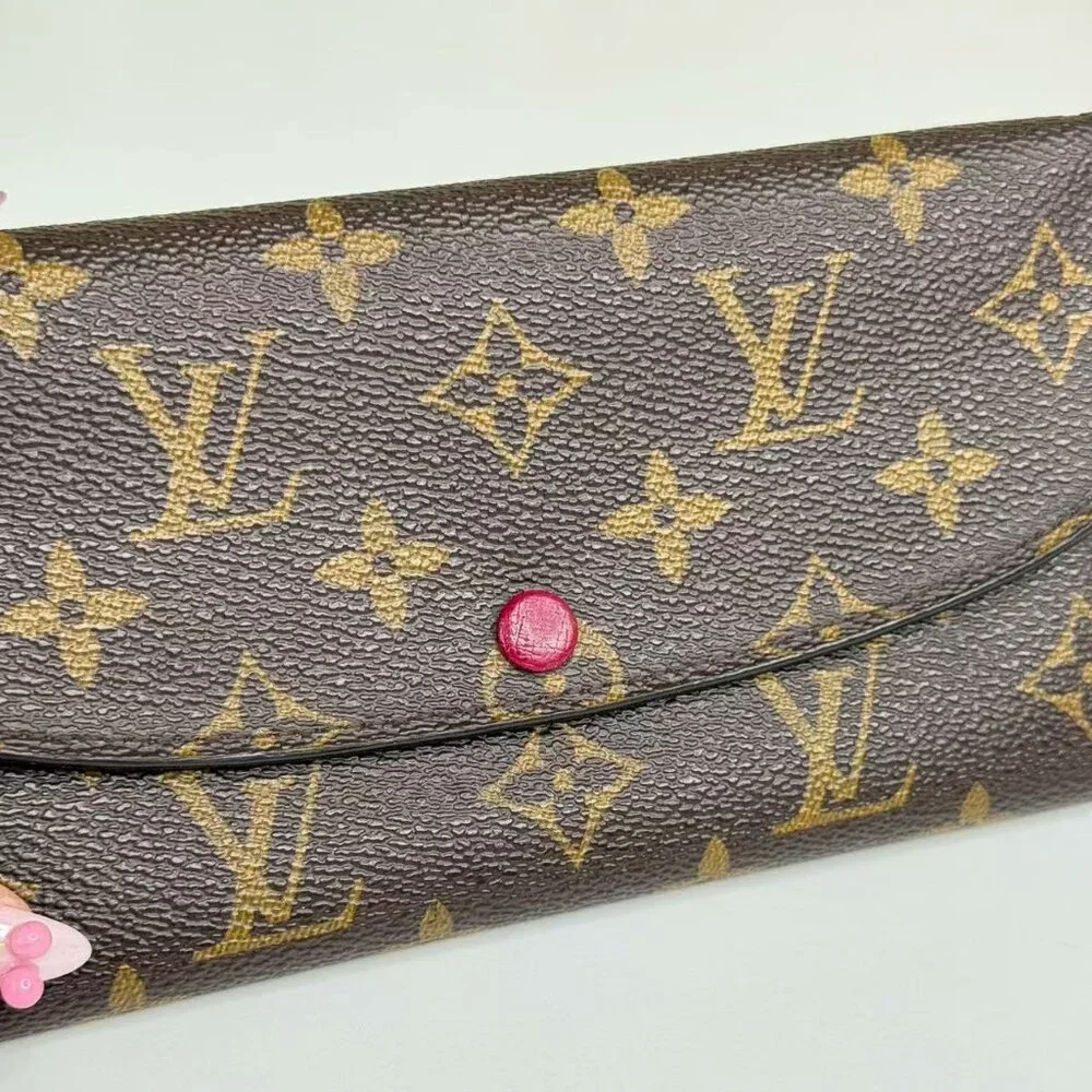 Louis Vuitton Monogram Canvas Wallet with Classic LV Pattern and Red Button